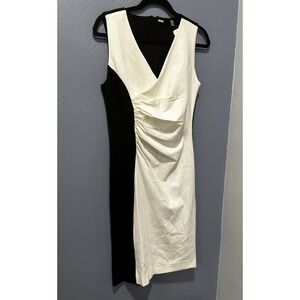 Tahari Womens Sleeveless Ruched Sheath Dress Bodycon Cocktail Sz 8 Black/white
